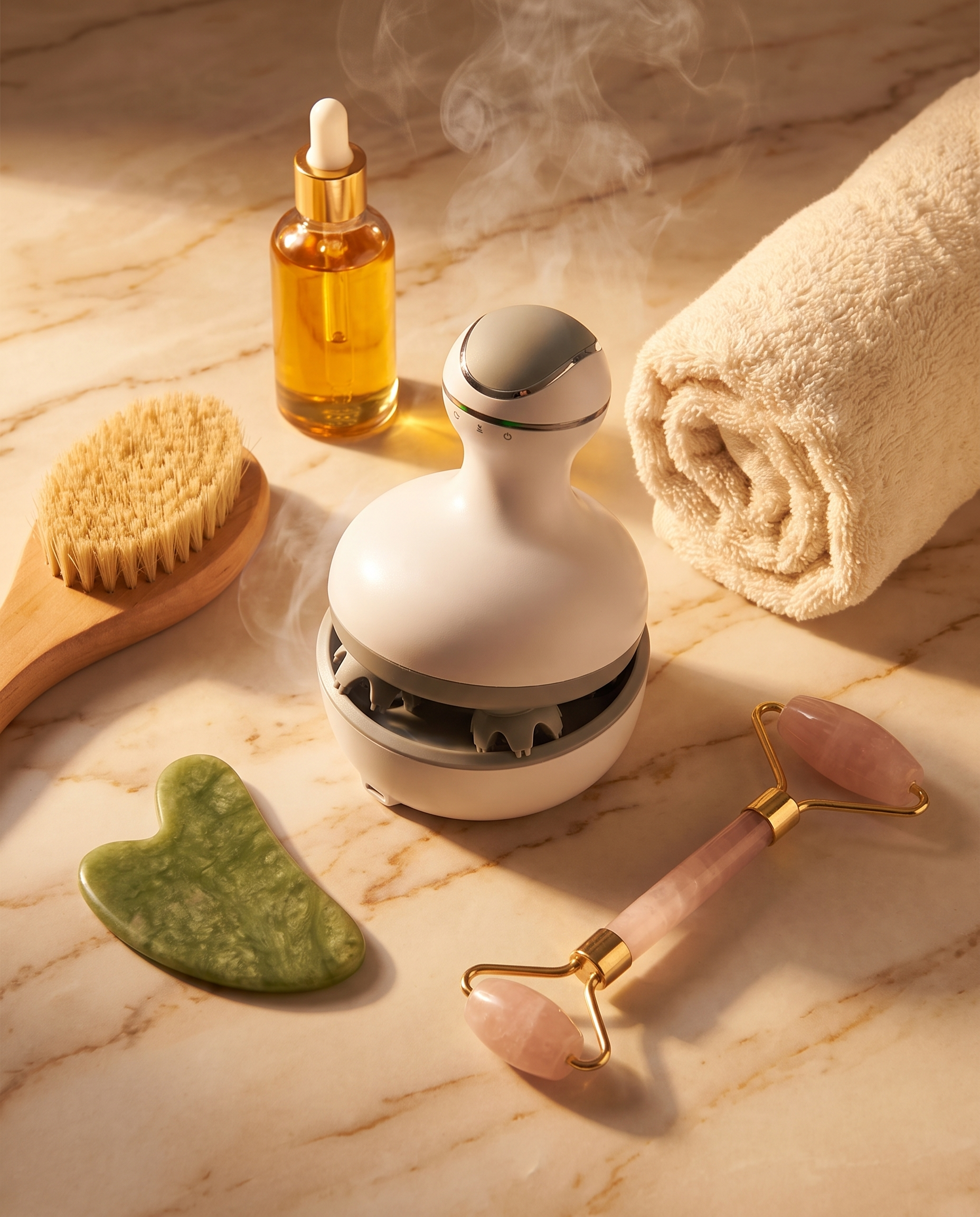 Massage and spa tools on marble