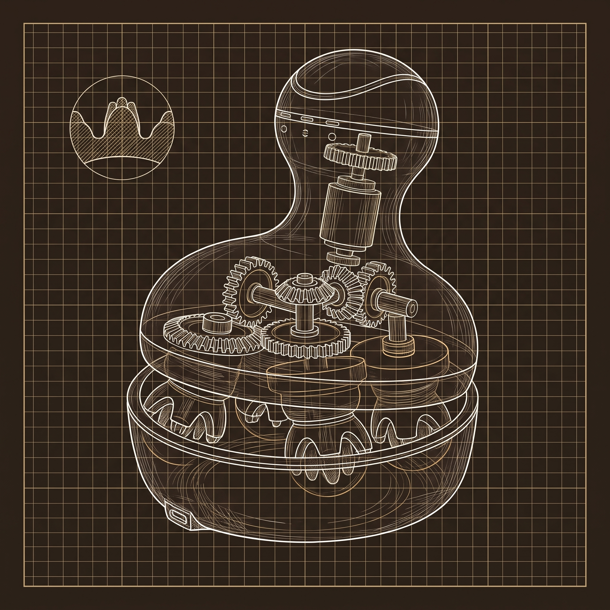 Blueprint illustration of the Head Spa internal gear drive