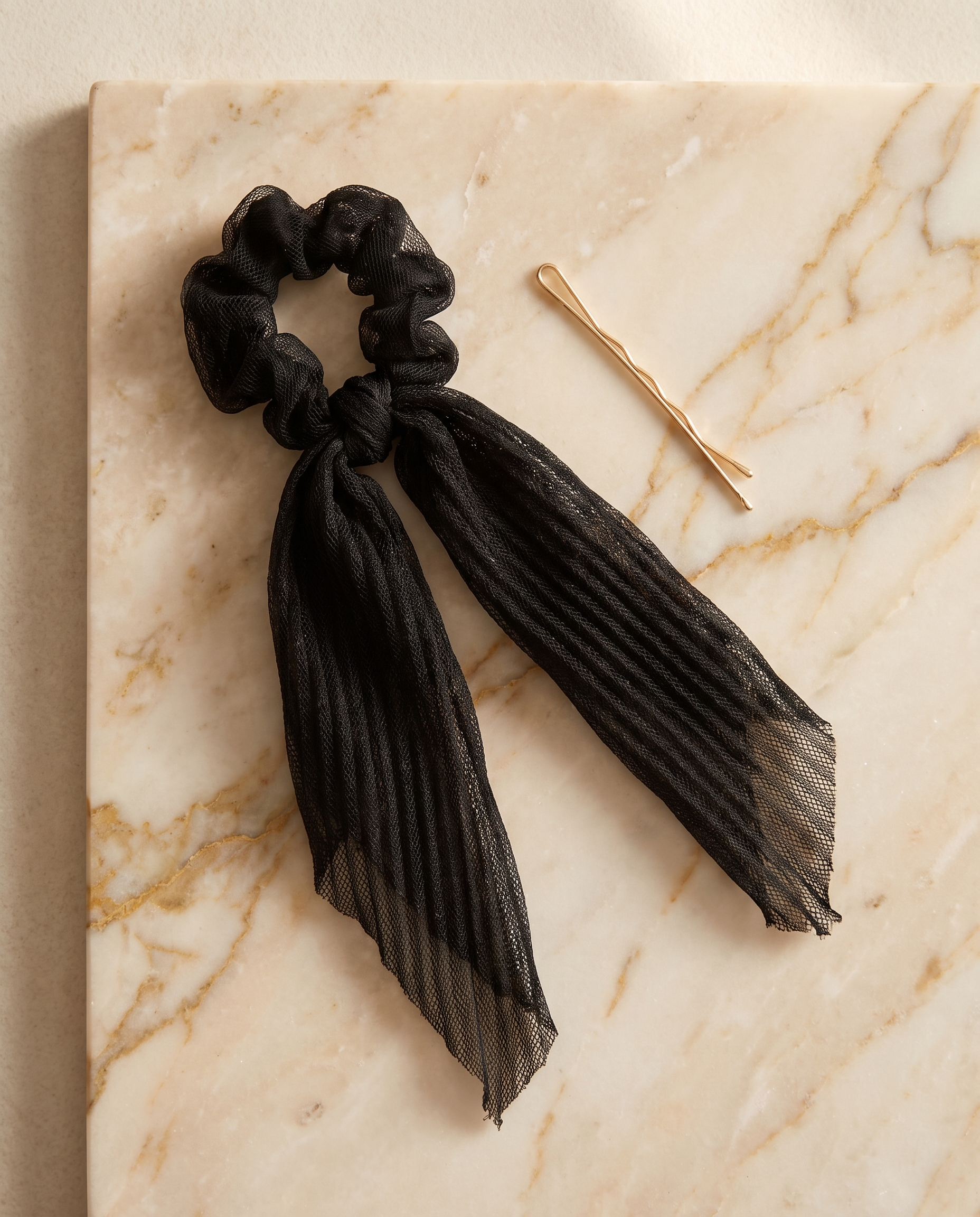 Pleated Scrunchie & Sash, Black