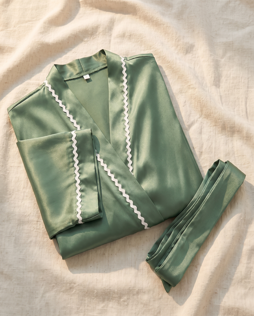 Satin Kimono Robe, Sage