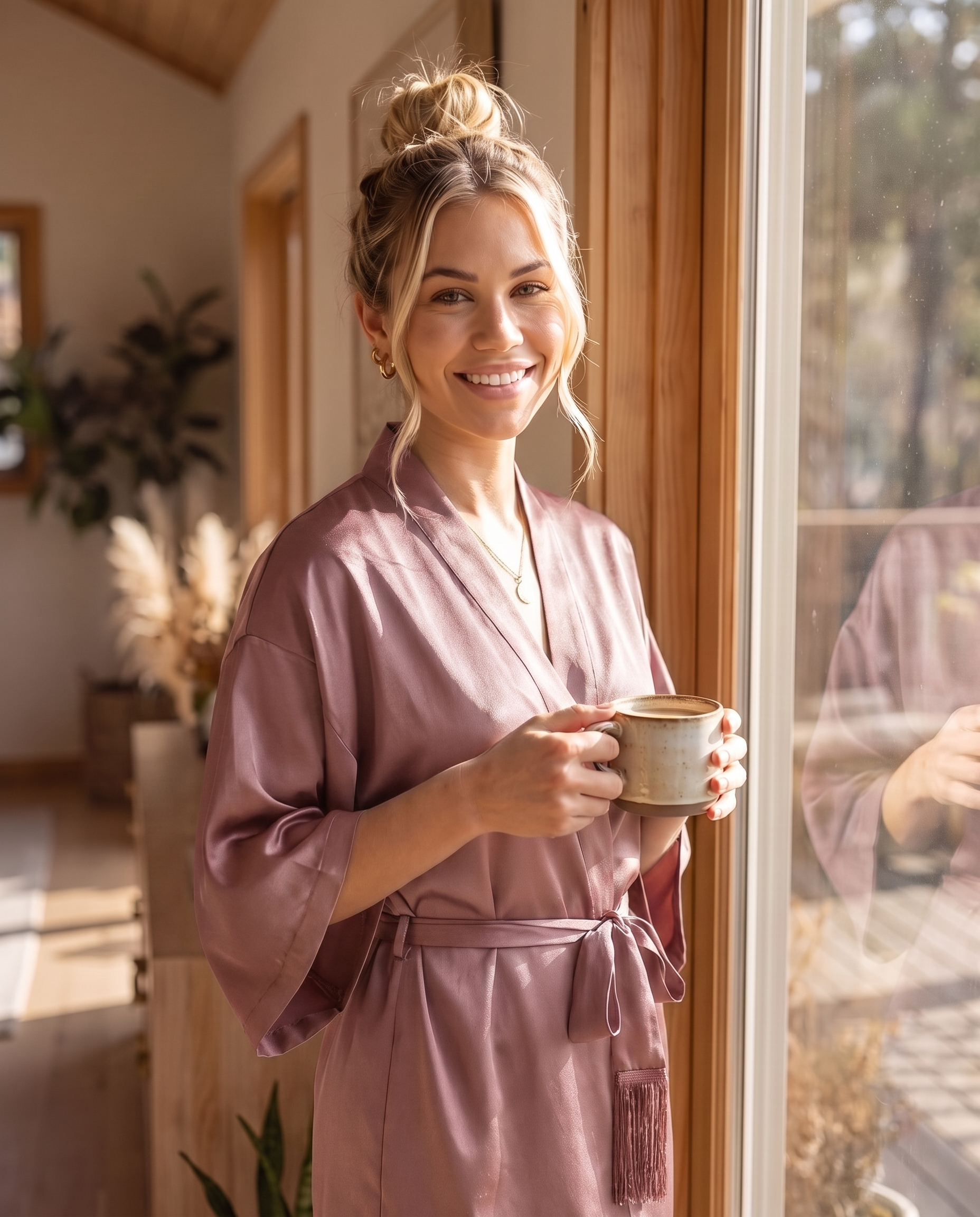 Tassel-Belt Silk Robe - Lotus