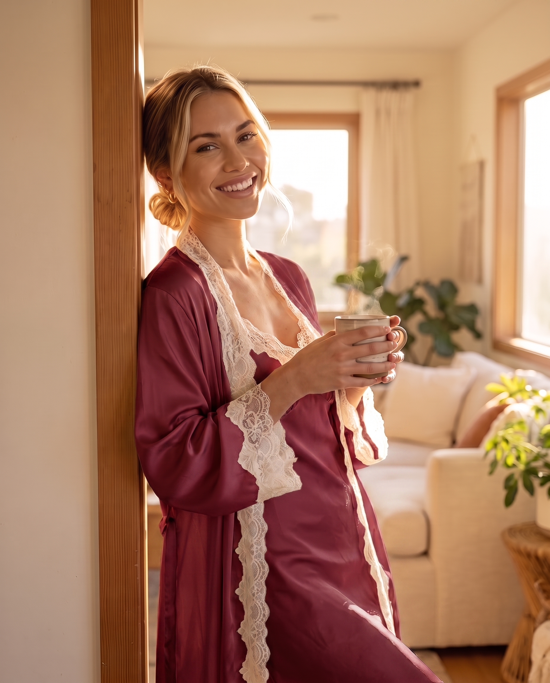 Ice-Silk Robe & Gown Set - wine